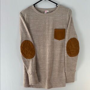 Beige Long Lightweight Sweater with Brown Accents